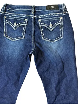 Miss Me Dark Wash Bootcut Jeans • White Stitching • Rhinestone Back Pockets • 32 thumbnail 6