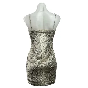 Windsor Beige Velvet Velour Snakeskin Cami Sleeveless Tank Mini Bodycon Dress M thumbnail 3