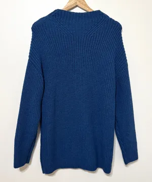 ZARA Wool Blend Sweater Size Medium Blue Tunic Length Knit thumbnail 1