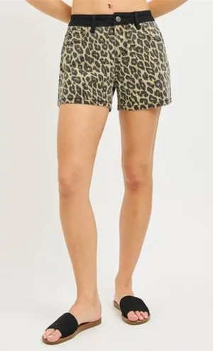 RISEN‎ High Rise Leopard Shorts with Contrast Waistband thumbnail 1
