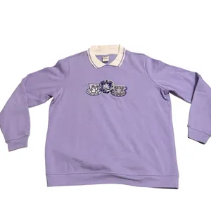 Vintage Grannycore Collared Sweatshirt‎ Pastel Purple Teacup Embroidered Size L thumbnail 2