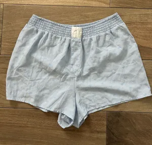 Lux Light Blue Elastic Waist Pajama Shorts w Heart Plaid Print thumbnail 1