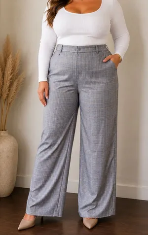 LOFT Curvy Plaid Wide Leg Pants Gray Pink Size 14 thumbnail 1