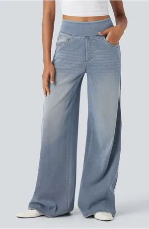 Halara Flex High Waisted Stripe Wide Leg Jeans NWT Large thumbnail 1
