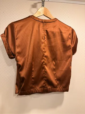 Anthropologie Copper Satin Casual Crop Baby Tee Size S thumbnail 3