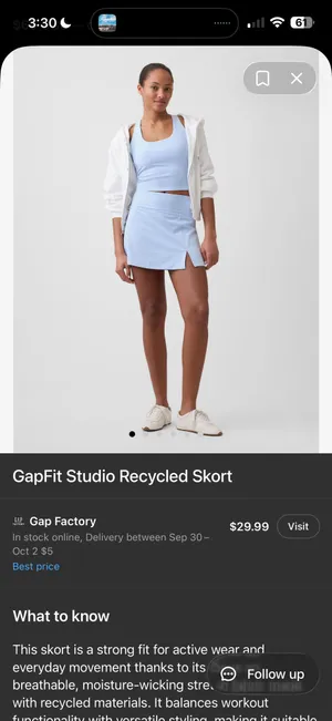 GapFit Studio PowerYou Skort Women’s XL Light Sage Green Athletic Tennis Skirt thumbnail 6