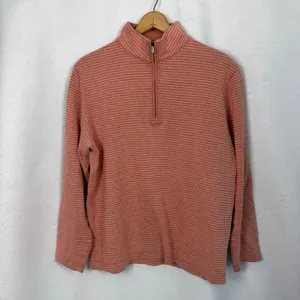 Bugatchi Quarter Zip Pullover Womens Large‎ Striped Coral Orange Casual thumbnail 5