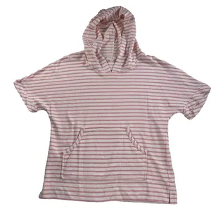 Jane & Delancey Women's Small Pink/Cream Striped Short Sleeve Hooded Terry Shirt thumbnail 1