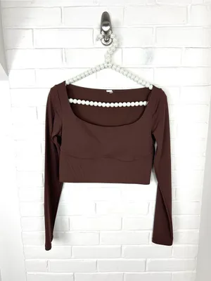 Victoria’s Secret Brown Padded Long Sleeve Cropped Workout Top thumbnail 2