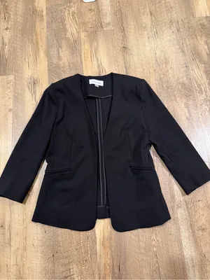 Calvin Klein Black Open-Front Blazer with Three-Quarter Sleeves thumbnail 2