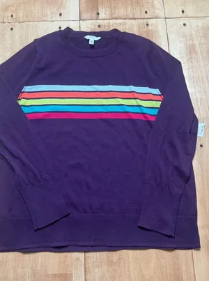 Time and Tru Womens Talking Sweater Purple Pearl Stripe XXL 20‎ New thumbnail 1