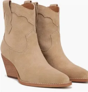 Suede Western Ankle Boot in Tan thumbnail 1