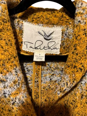 Anthropologie Tabitha Wool-Blend Longline Coat – Mustard & Grey Stripe, Size S thumbnail 3