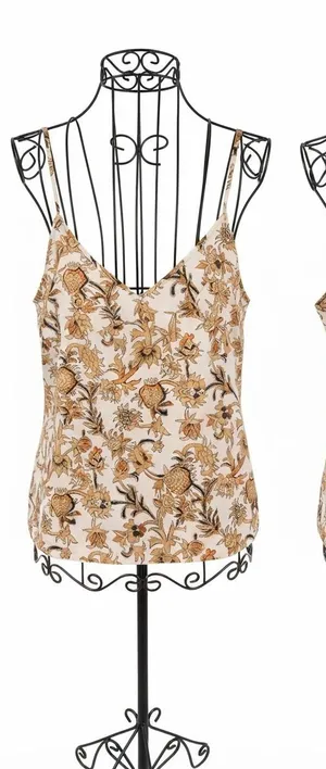 Veronica Beard Beige Floral V-Neck Camisole thumbnail 1