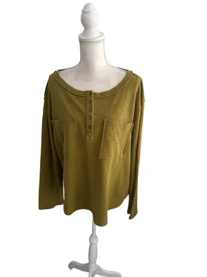 POL Waffle Knit Martini Green Long Sleeve Top Size Large thumbnail 4