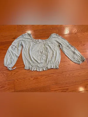 Free People Light Mint Green Peasant Crop Top Boho Cottagecore Small thumbnail 2