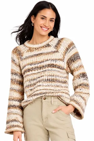 Universal Thread Cream and Brown Chunky Knit Crewneck Sweater thumbnail 1