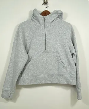Gray Cropped Half Zip Hoodie Fleece Lined Kangaroo Pocket M thumbnail 1