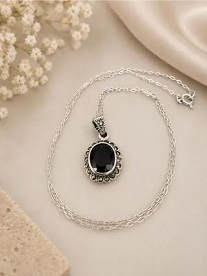 Sterling Silver Art Deco Style Quartz Marcasite Pendant /Sterling Plate Chain thumbnail 3