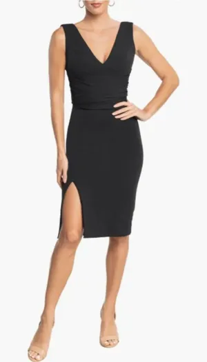Dress the Population Alessia Tie Waist Crepe Midi Dress Black Small thumbnail 1