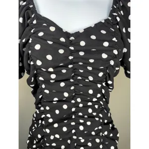 Zara Ruched‎ Polka Dot Puff Sleeve Mini Dress Cottagecore Size S thumbnail 4
