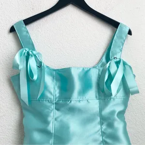 CURRENT MOOD Dolls Kill Pixie Stardust Satin Bow Straps Aqua Mini Dress Size S thumbnail 6