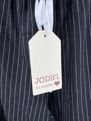 JODIFL Black Pinstripe Elastic-Waist pull on ruffle wide leg Trousers S preppy thumbnail 8