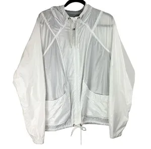Athleta White Lined Windbreaker Jacket Sz 1X Full Zip Athletic Pockets Hooded thumbnail 1