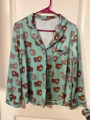 Women’s Mint Green Highland Cow-Print Pajama Top thumbnail 3