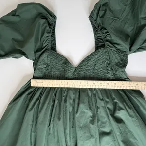 Hyacinth House‎ Tuckernuck Sasha Mini Dress XS Green Cotton Poplin Babydoll Puff thumbnail 12