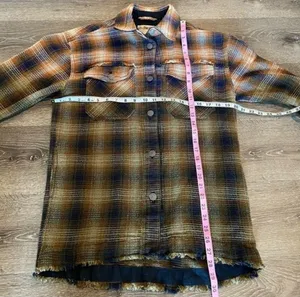 Free People Anneli Plaid Shirt Jacket Shacket Size Small Navy Tobacco thumbnail 12