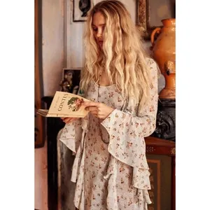 SPELL & THE GYPSY Fleur Frill Bias Maxi Dress Teapot Blue Floral‎ Bohemian Large thumbnail 8