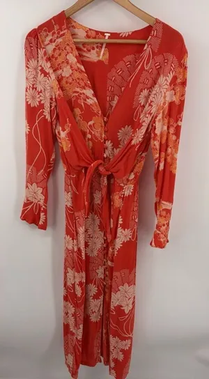Free People hot pepper combo mixed print twist button front midi dress women’s S thumbnail 1