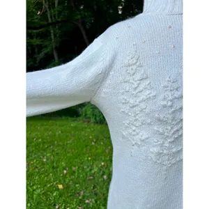 Coldwater Creek Womens XS Winter White Christmas Tree Sweater Holiday Party Cream Beige thumbnail 5