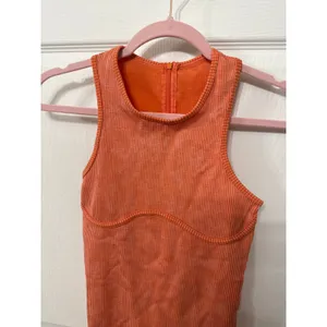 New Mix Orange Ribbed One-Piece Compression Exercise Shorts Suit, L/XL thumbnail 2