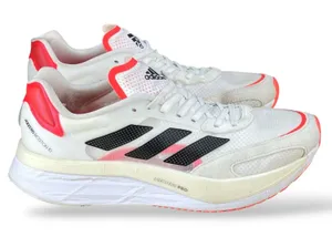Adidas Adizero Boston 10 Womens 9 Running Shoes White Solar Red FY4080 Sneaker thumbnail 1