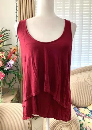 3/$15 Michael Stars Layerd Flowy Scoop Neck Tank Top Red thumbnail 1