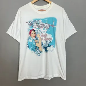Hanes Vintage 90s‎ Rosie the Riveter T-Shirt Size Large White FLAWS Retro 1995 Graphic thumbnail 2