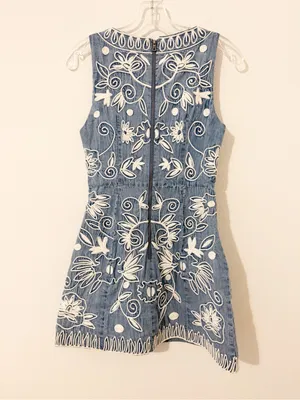 Alice + Olivia Lindsey Embroidered Cotton Chambray Dress Size 2 thumbnail 7
