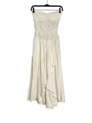 Free People Sparkling Moment Ivory High Low Smocked Drop Waist Midi Dress SMALL thumbnail 4