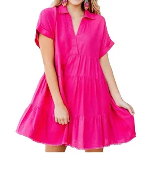 The Mint Julep Boutique In My Thoughts Pink Linen Swing Dress Size Medium thumbnail 1