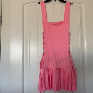 Barbiecore Pink Lace-Up Mini Dress 💕 Y2K Corset Style Side-Tie Stretch Sundress S/M thumbnail 5