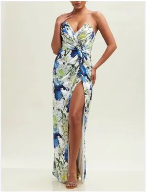 Luxxel NWT Strapless Blue Floral Maxi Dress size L thumbnail 3