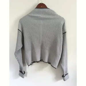 Varley Women's‎ Hagen Grey Ribbed Mock Neck Side Zip Cropped Sweater Sz Medium thumbnail 3