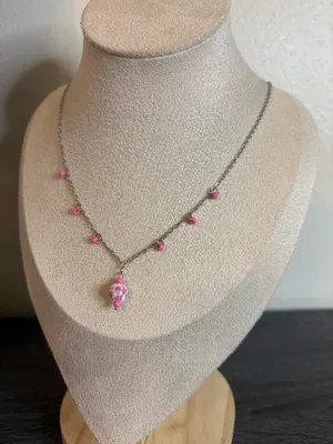 Handmade Pink Floral Porcelain Charm Necklace | Waterproof & Tarnish Resistant thumbnail 4