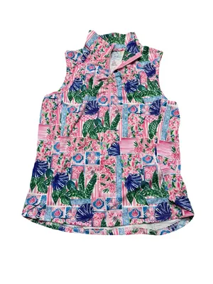 🌴 Stella Parker Sport Tropical Floral Quarter Zip Sleeveless Top Size M 🌴 thumbnail 2