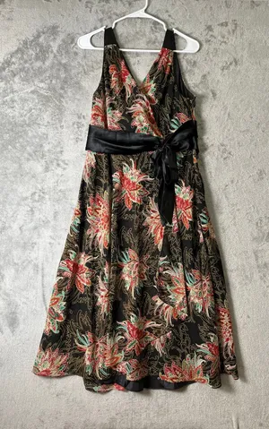 Vintage Y2K Floral Satin Midi Dress Fairy‎ Grunge Boho Tie Waist Sleeveless Med thumbnail 1
