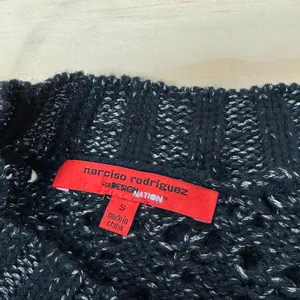 Narciso Rodriguez‎ for Design Nation Black Gunmetal Metallic Open Knit Sweater S thumbnail 5