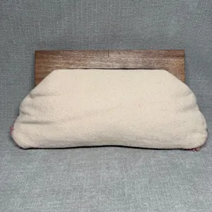 Fabulous MJ New York Knit Sequin Wood Frame Clutch Bag Pink Cream‎ Boho Unique thumbnail 2
