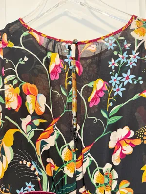 ANTHROPOLOGIE Adair Velvet Trimmed Midi Dress in Black Floral Pattern‎ size 0 thumbnail 7